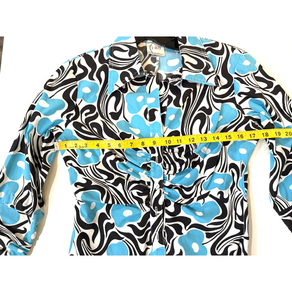 Finley Blouse Womens Small Long Sleeve Button Up Ruched Floral Top Boutque - Picture 6 of 7